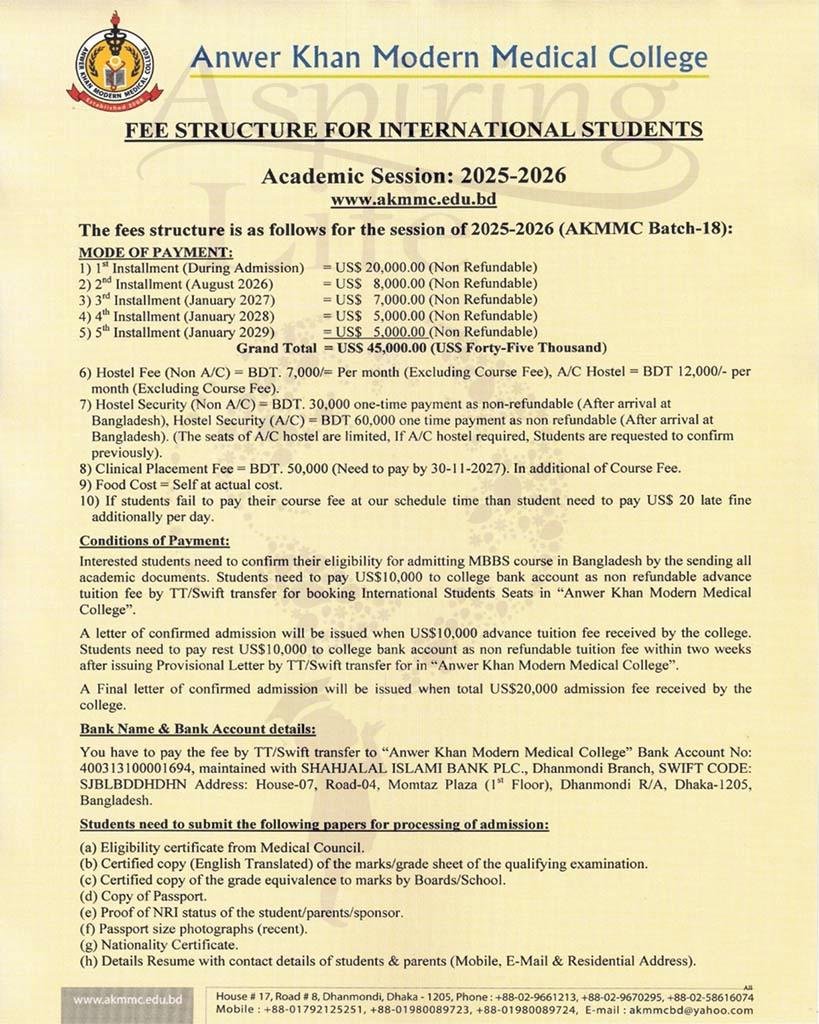 Anwer Khan Modern Medical College – Offer Letter