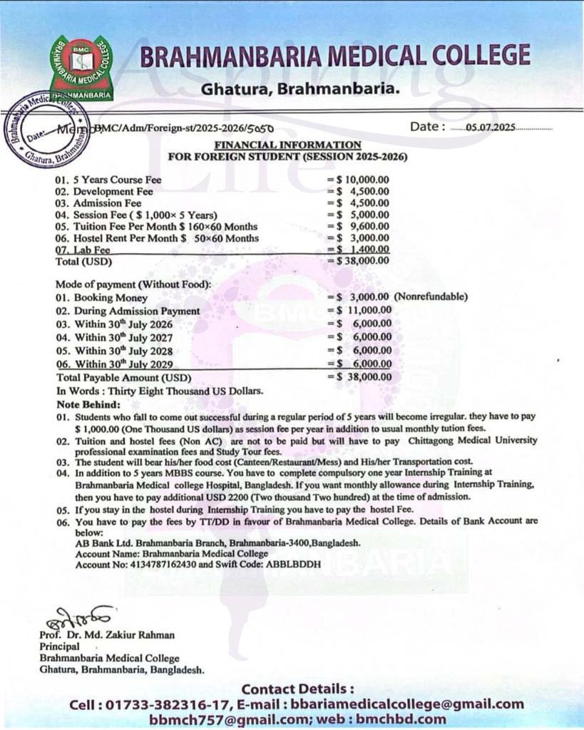 Brahmanbaria Medical College – Financial Information Letter