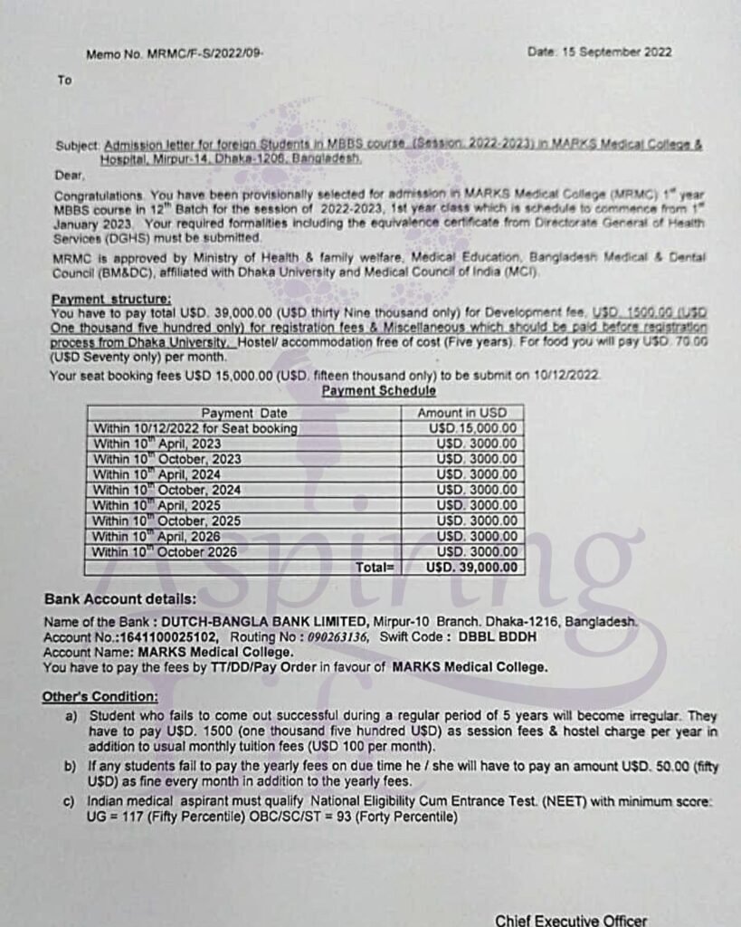 Memo Medical Document – Offer Letter