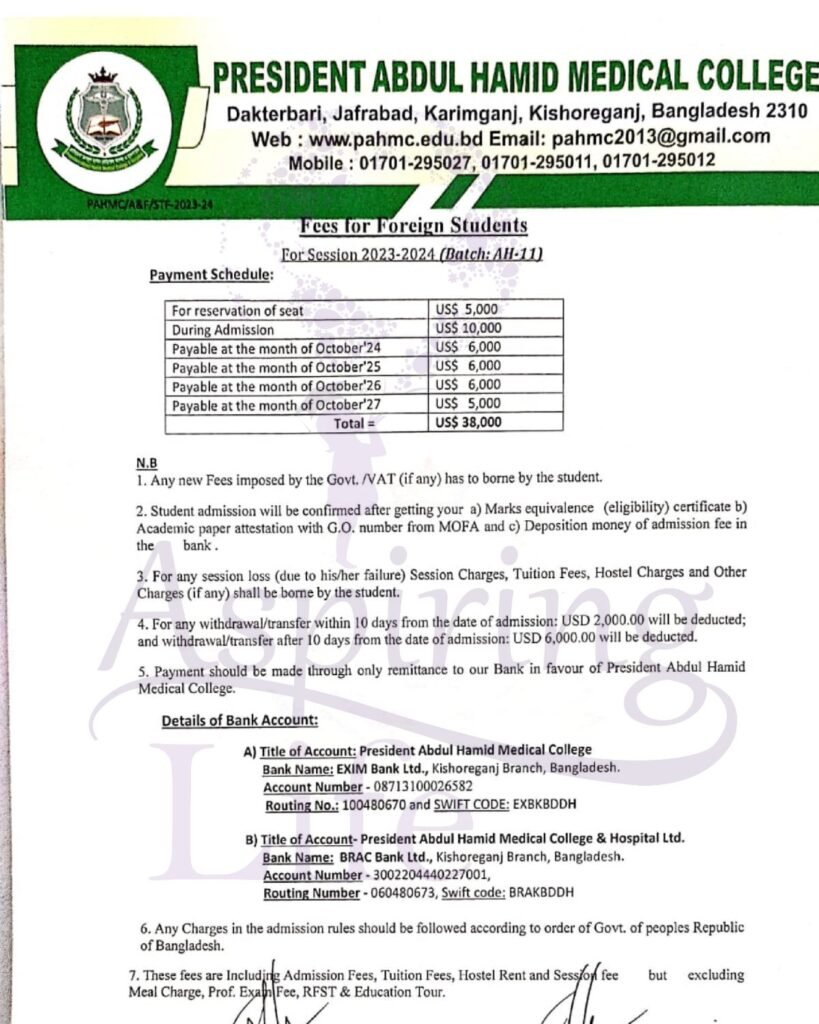 President Abdul Hamid Medical College – Offer Letter