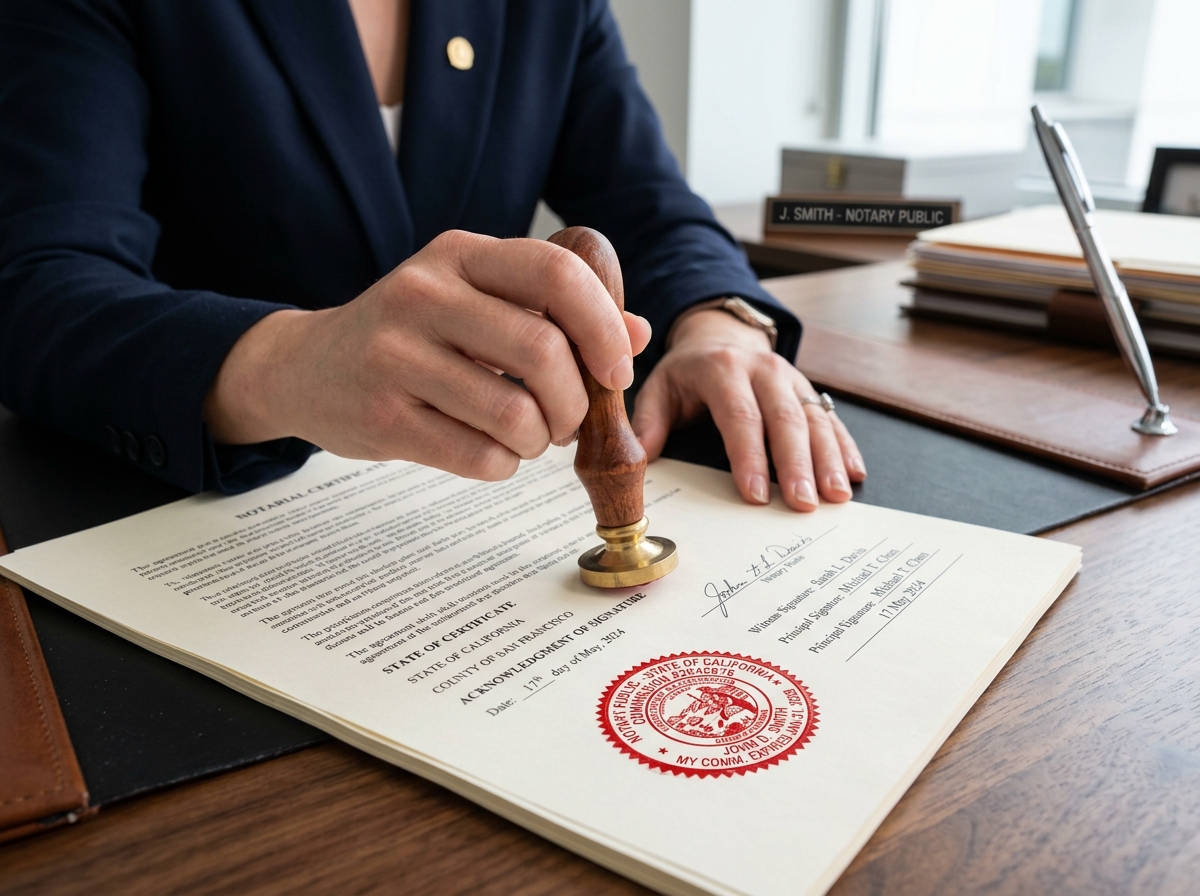 Stamping document with official red ink notary seal for China