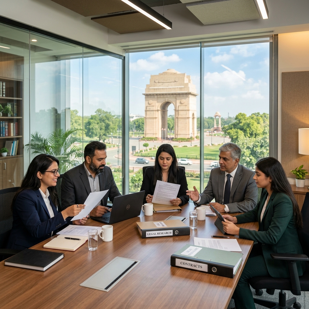 IndiaAttest document processing team reviewing and stamping attestation files in office