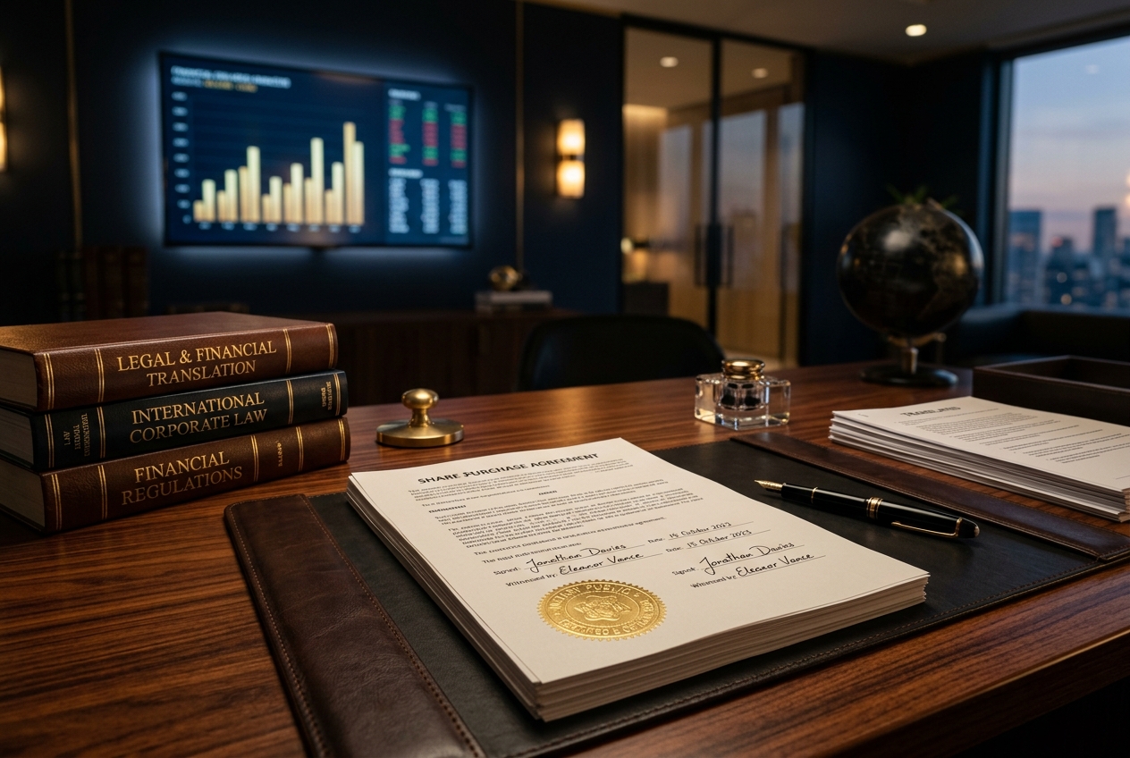 Legal and financial translation reference books on an office desk