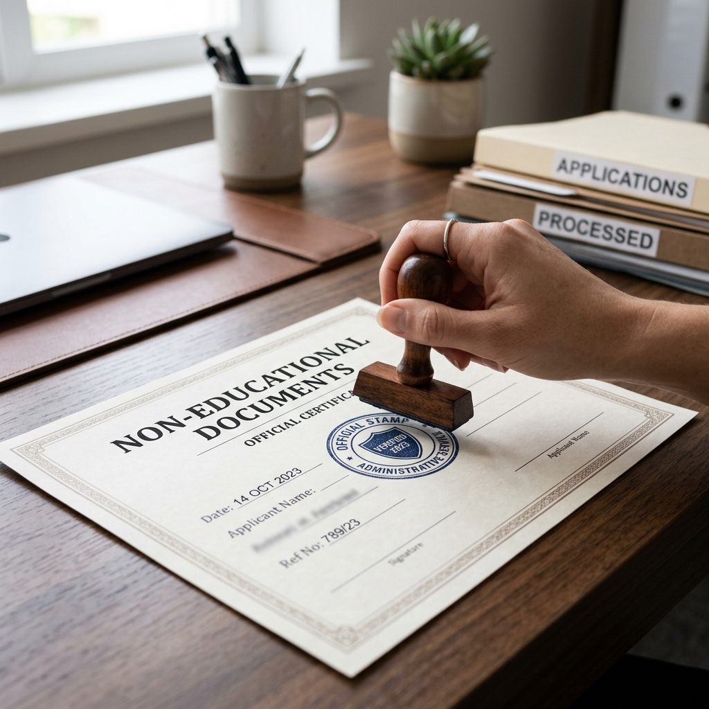 Personal document such as a birth or marriage certificate being stamped for embassy attestation