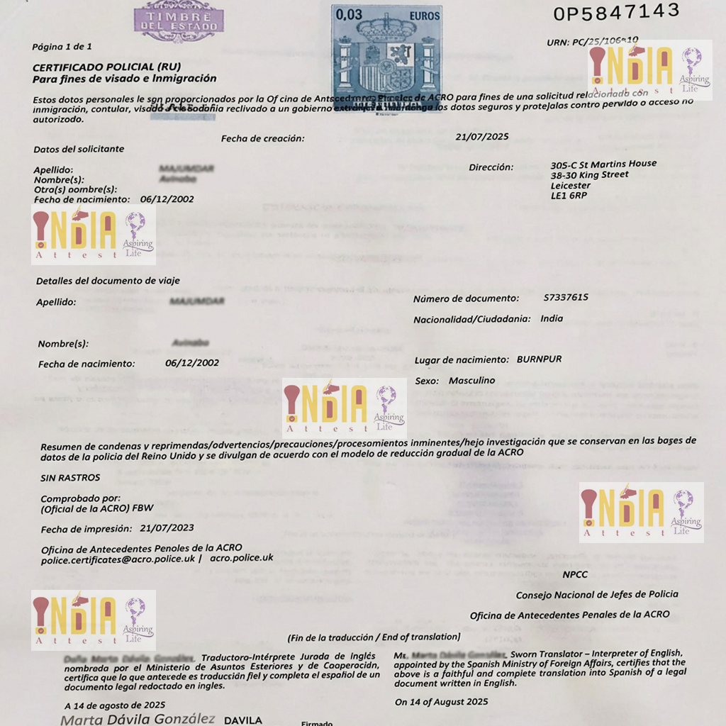 Police Clearance Certificate Translation